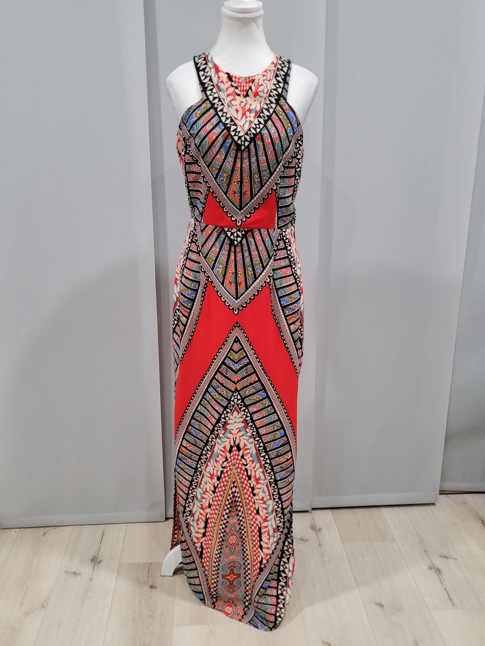 Gianni Bini Red Multicolor Geo-Print Maxi Dress